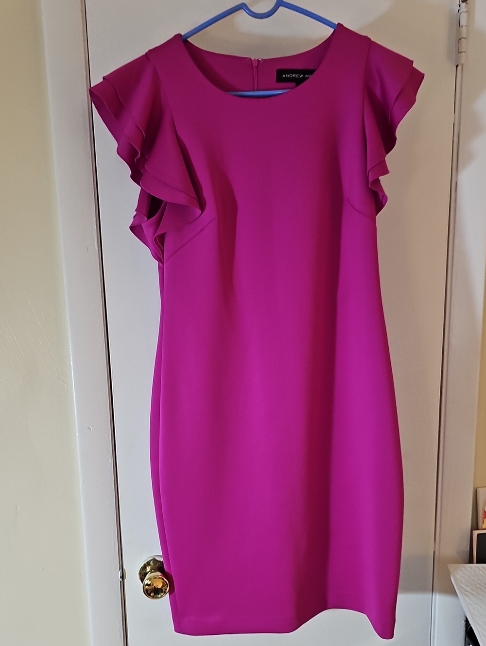Andrew Marc Hot Pink Ruffle Sleeve Shift Dress